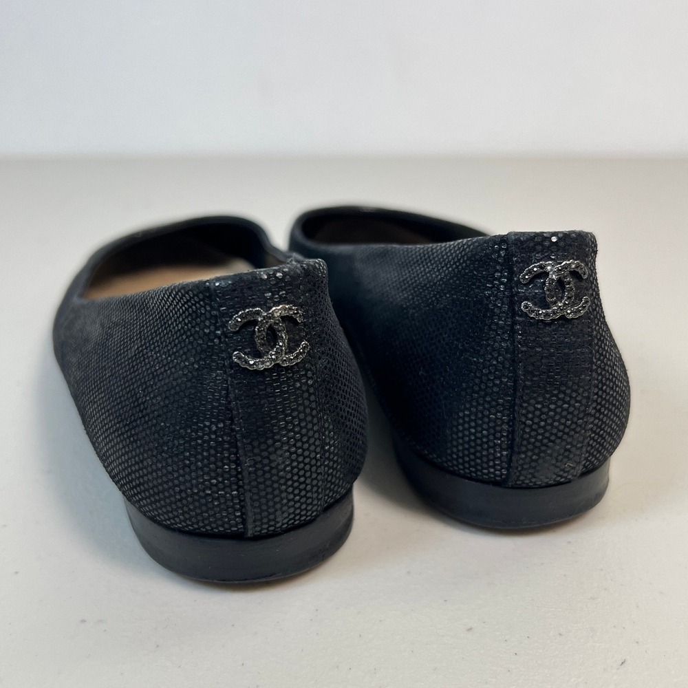 100% Authentic Chanel Black Leather Cap Toe Ballet Flats Shoes Size 35.5 5.5 - Picture 4 of 13